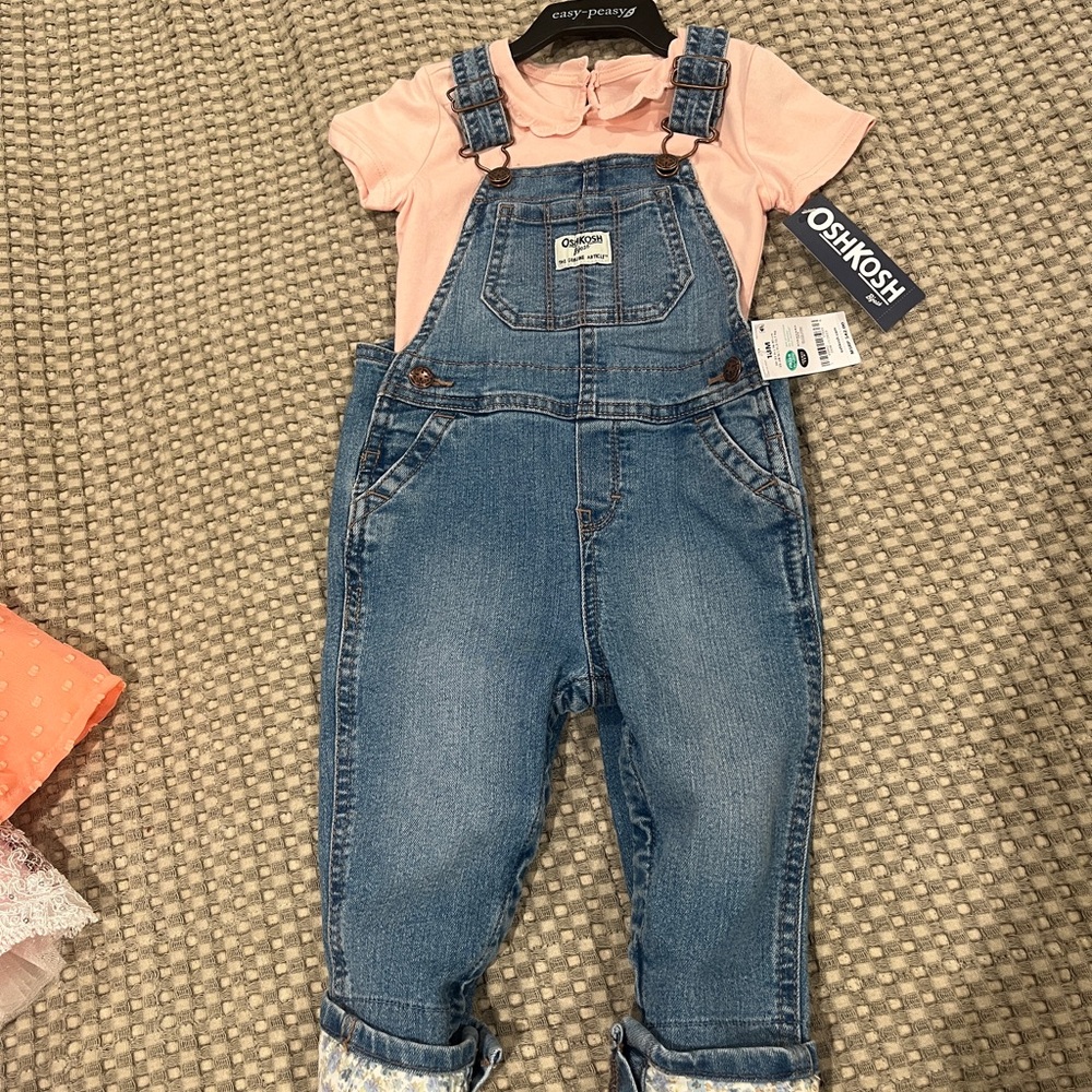 OshKosh B'gosh Blue Denim Overalls with Pink Onesie